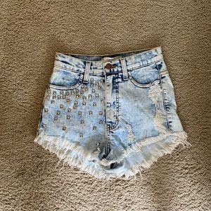 Studded high rise jean shorts
